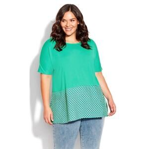 Avenue Plus Size 22 24 Short Sleeve Stretch Top Green Casual